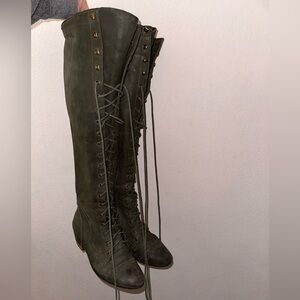 Jeffrey Campbell Joe Knee High Lace Up Boot, green Size 9